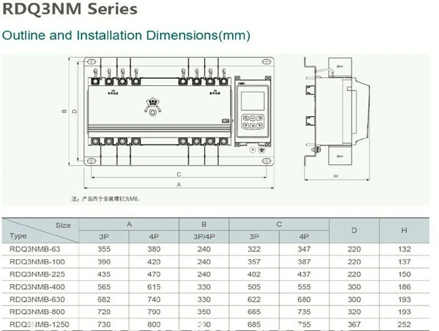 Patented CB Class 630A Rdq3NMB-630 Automatic Transfer Switch with 3p/4p, Generator ATS Controller