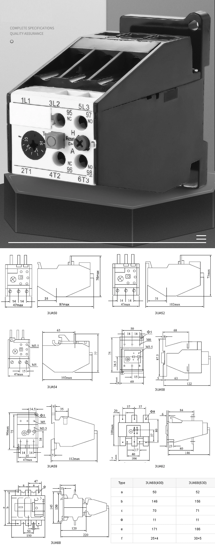 China Top500 Enterprise Jrs2-630/F 3ua68 320A-630A AC Thermal Relay Motor Thermal Overload Protector